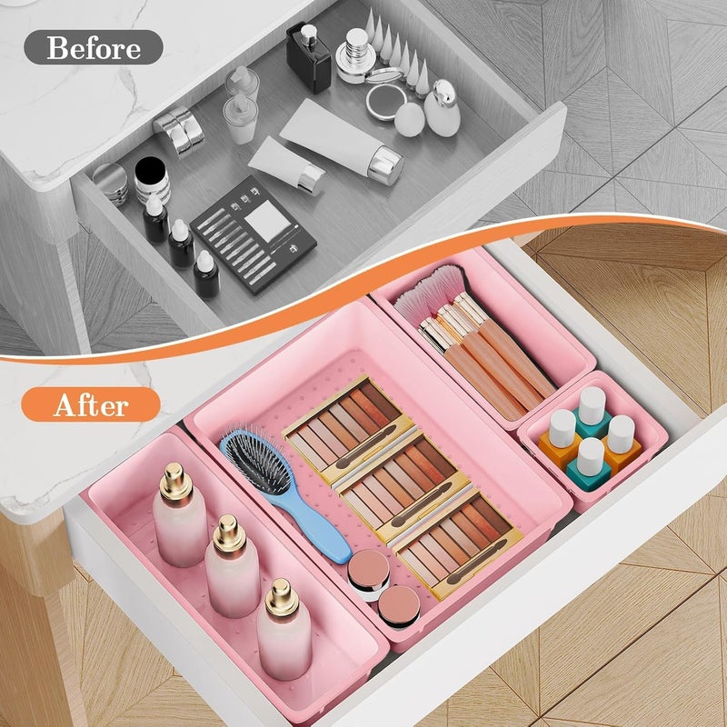 SpaceHacks 25 PCS Plastic Drawer Organizer Set, 4-Size Versatile Organizer Trays & storage Bins for Makeup, Jewelry, and Gadgets in Bathroom, Bedroom and Office, Pink - Image 4